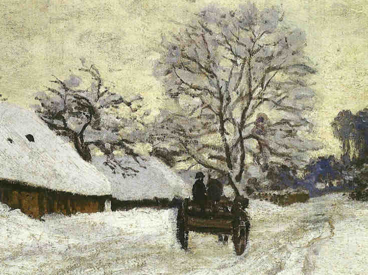 Cart on the Snow Covered Road with Saint-Simeon Farm